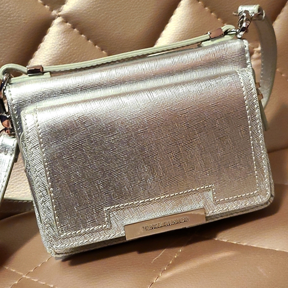 Metallic Silver Vince Camuto Crossbody Wallet